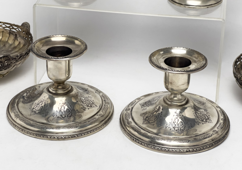 Sterling Silver Dishes and Candlesticks, Group of 6