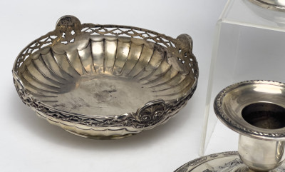 Sterling Silver Dishes and Candlesticks, Group of 6