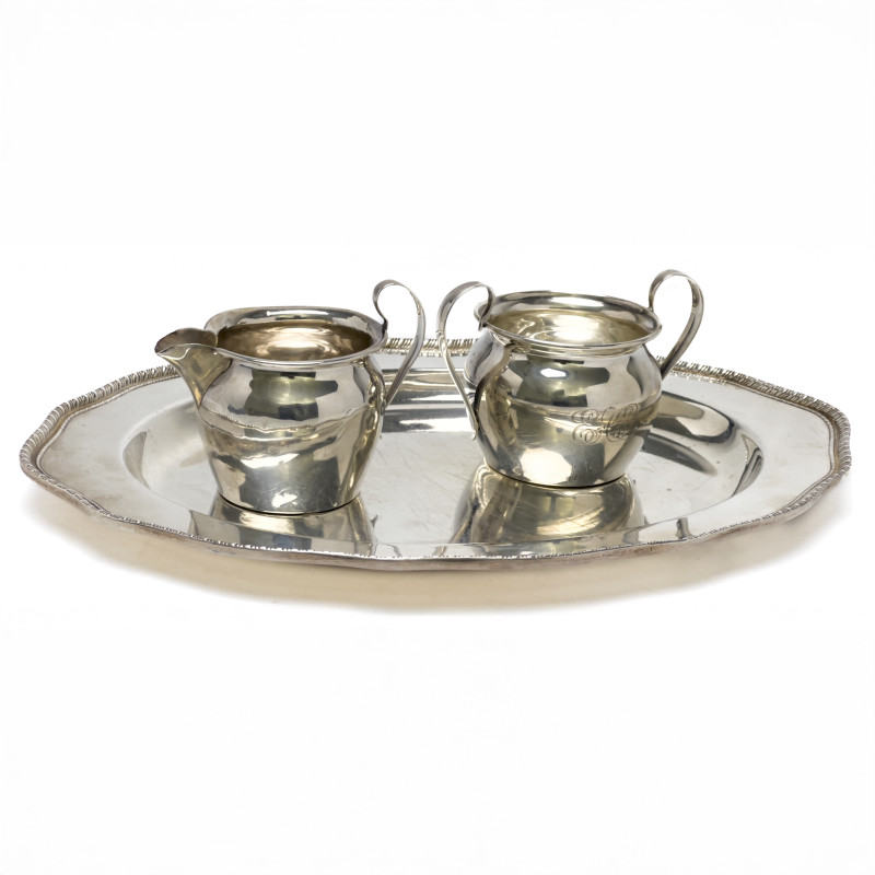 Sterling Silver Tray, Creamer, and Sugar