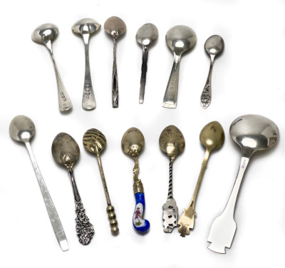 Cartier and Others - Sterling and Coin Silver Spoons, Pitcher, and Andirons