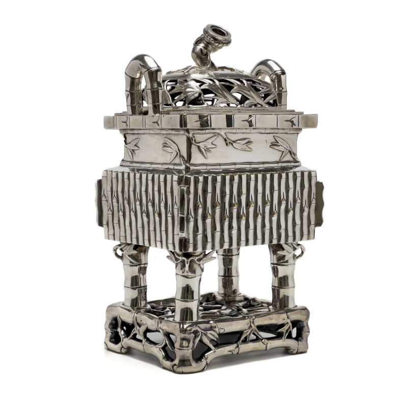 Japonisme Silverplate Faux Bamboo Censer
