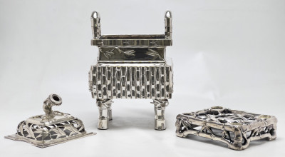 Japonisme Silverplate Faux Bamboo Censer