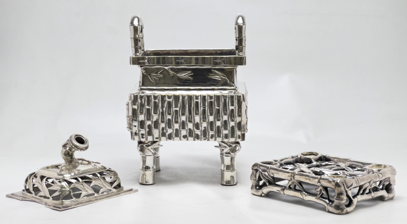 Japonisme Silverplate Faux Bamboo Censer