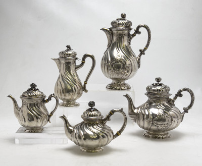 German Silver Tea and Coffee Pot Set, Group of 5