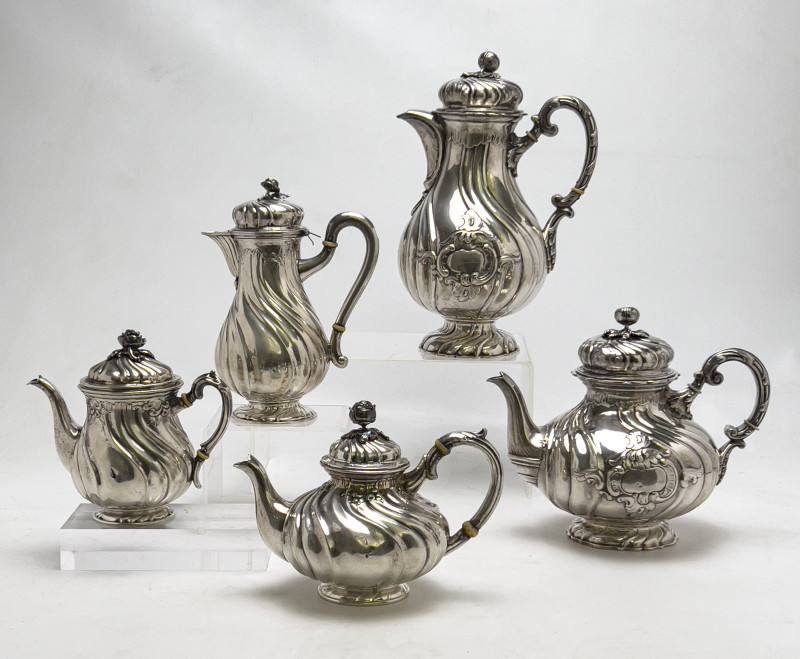 German Silver Tea and Coffee Pot Set, Group of 5