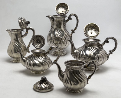 German Silver Tea and Coffee Pot Set, Group of 5