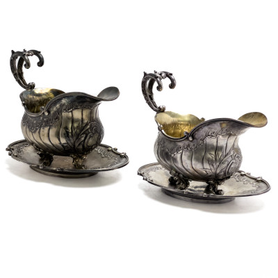 Image for Lot Continental Silver Gravy Boats, Pair