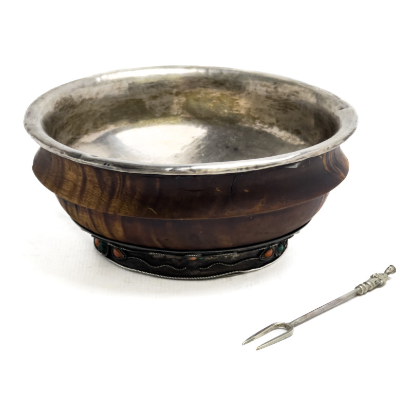 Silver Chinese Tea Bowl with hardstone