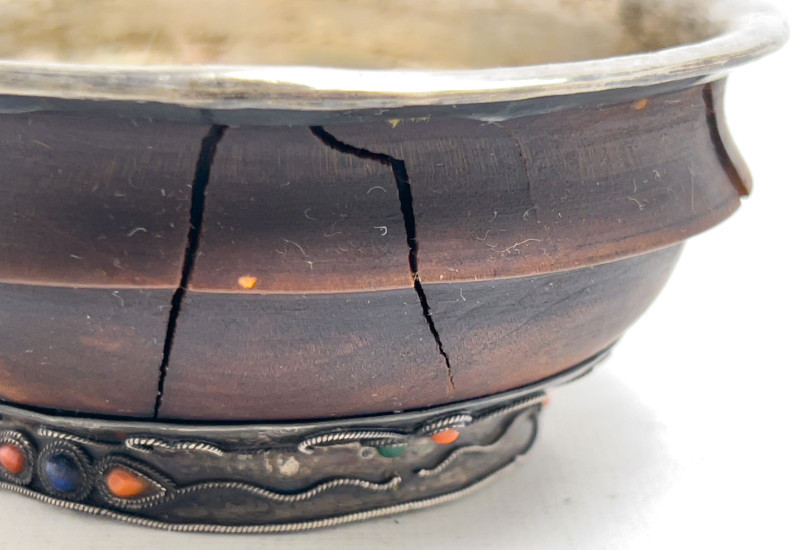 Silver Chinese Tea Bowl with hardstone
