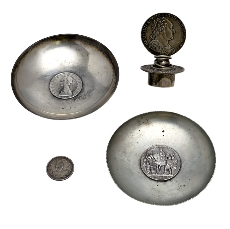 Silver Coins in Assorted Settings, Group of 4