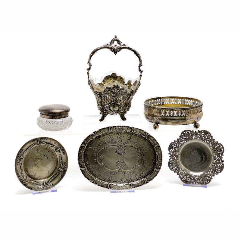 Silver Dishes and Baskets, Group of 6