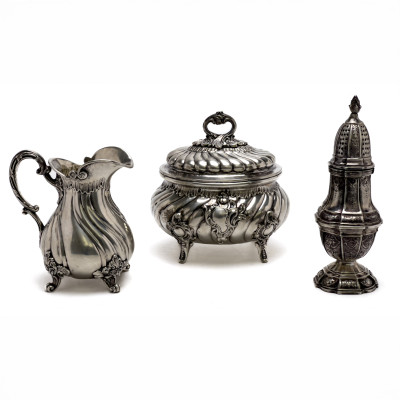 Image for Lot Silver Tea Caddy, Creamer, and Sugar Caster