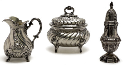Silver Tea Caddy, Creamer, and Sugar Caster