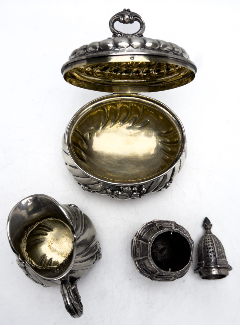Silver Tea Caddy, Creamer, and Sugar Caster
