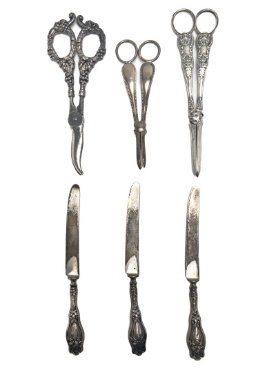 Grape Scissors and Butter Knives, Group of 6