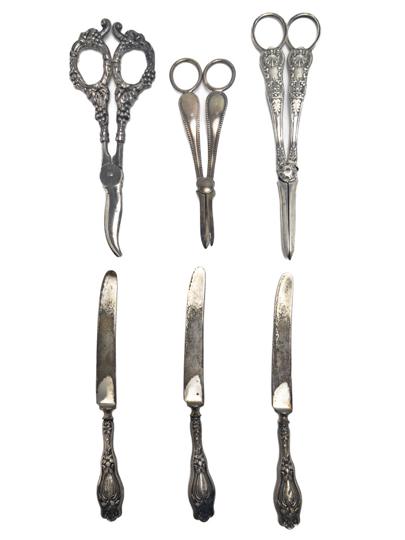 Grape Scissors and Butter Knives, Group of 6