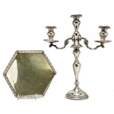 Image for Lot Tiffany & Co. and Others - Silver Tray and Candelabra