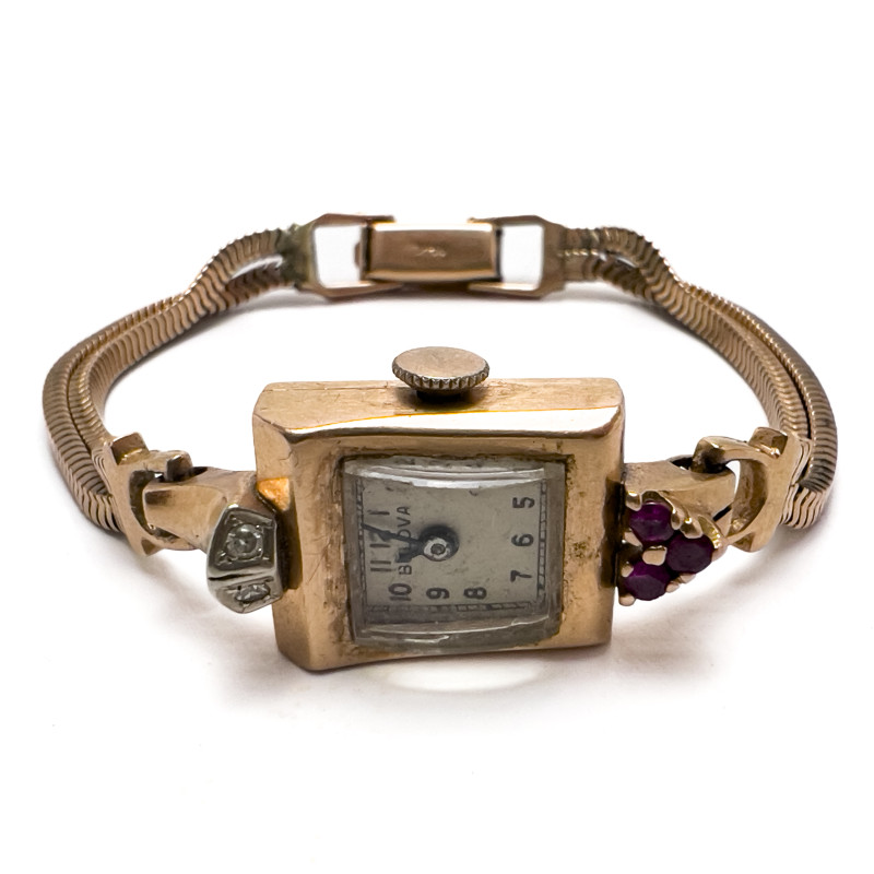Bulova - Gold Ladies Watch with Rubies and Diamonds