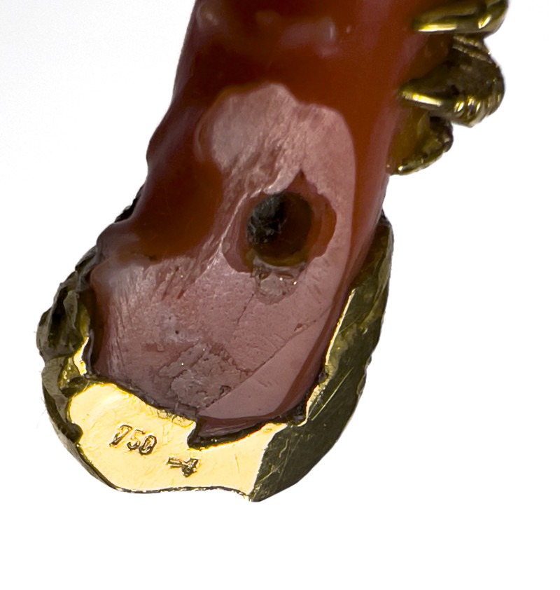 18K Gold and Gem Hummingbird on Coral Branch Desk Ornament