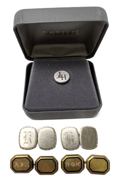 Gold and White Gold Cuff Links and Pin, Group of 5
