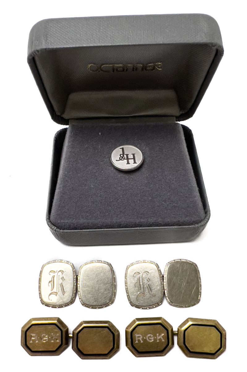 Gold and White Gold Cuff Links and Pin, Group of 5