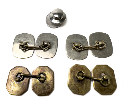 Gold and White Gold Cuff Links and Pin, Group of 5