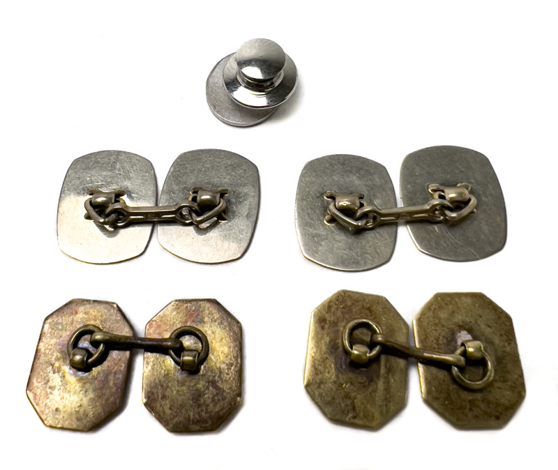Gold and White Gold Cuff Links and Pin, Group of 5