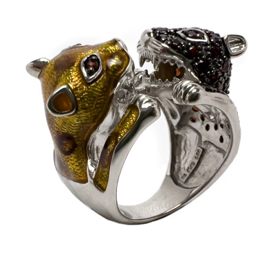 Sterling Panther Rings and Snake Bracelets, Group of 4