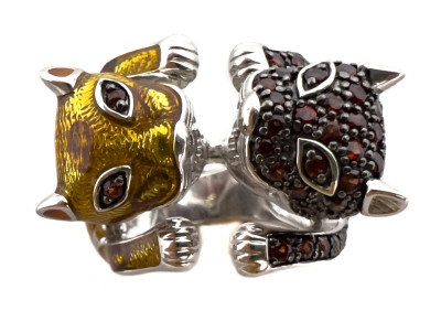 Sterling Panther Rings and Snake Bracelets, Group of 4