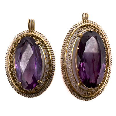 Image for Lot Gold Purple Stone Pendant/Brooches, Group of 2
