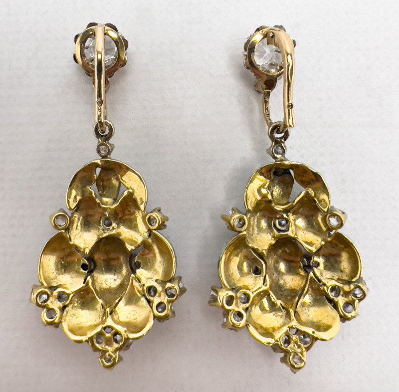 Gold and White Topaz Earrings, and Gold, Diamond, and Enamel Earring Charms