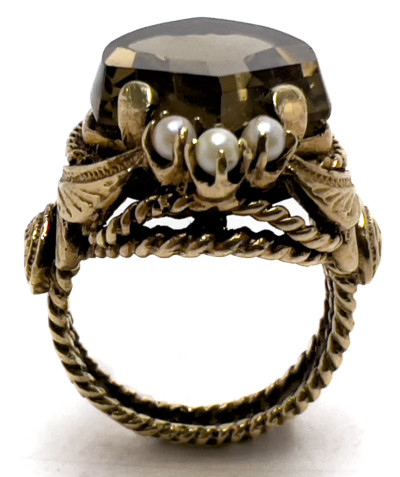 Gold, Topaz, and Seed Pearl Ring