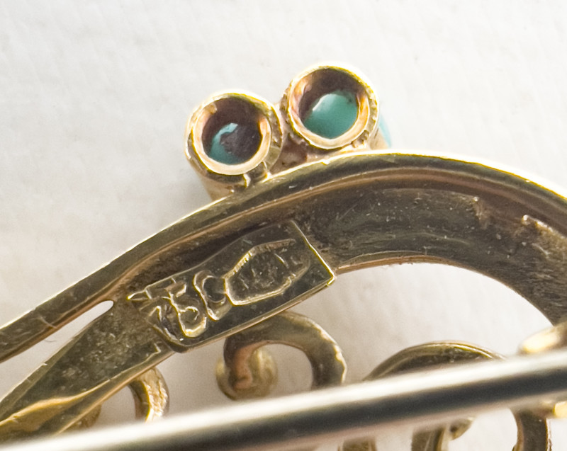 Toliro - Gold Watch Brooch with Turquoise Beads