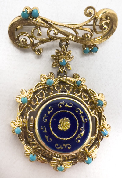 Toliro - Gold Watch Brooch with Turquoise Beads