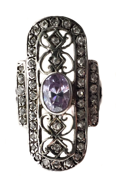 Aquamarine Earrings and Necklace Set and Amethyst Ring, Set in Silver