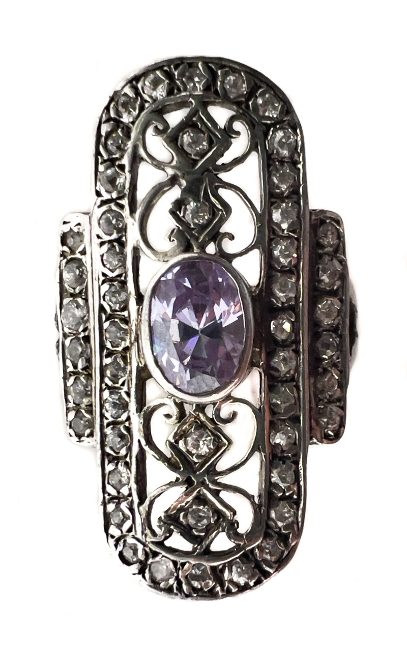 Aquamarine Earrings and Necklace Set and Amethyst Ring, Set in Silver