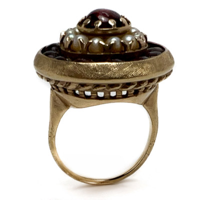 Gold, Garnet, and Pearl Cocktail Ring