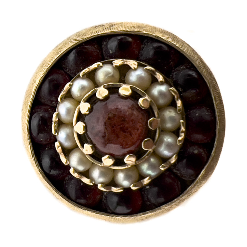 Gold, Garnet, and Pearl Cocktail Ring