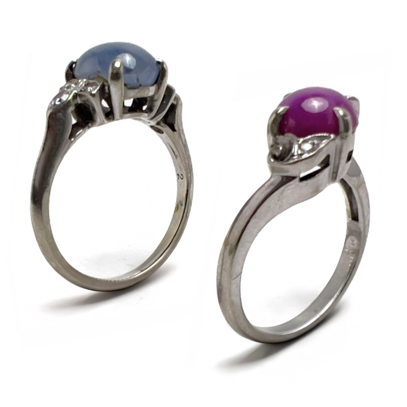 Two White Gold Star Sapphire Diamond Rings