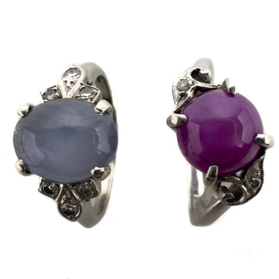 Two White Gold Star Sapphire Diamond Rings