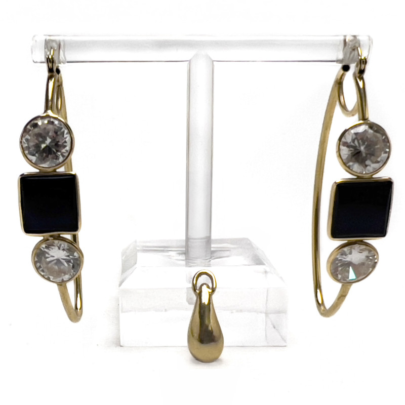Pair of Gold and Onyx Earrings and Gold Elsa Peretti Style Pendant