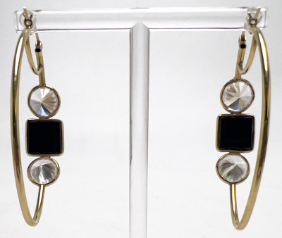 Pair of Gold and Onyx Earrings and Gold Elsa Peretti Style Pendant