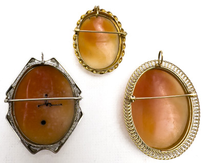 Gold Cameo Brooches, Group of 3