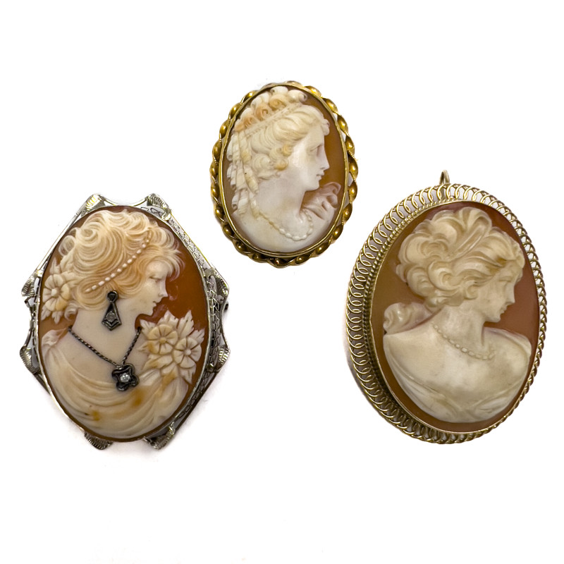 Gold Cameo Brooches, Group of 3