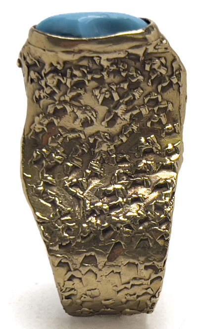 Gold Modernist Hammered Turquoise Ring