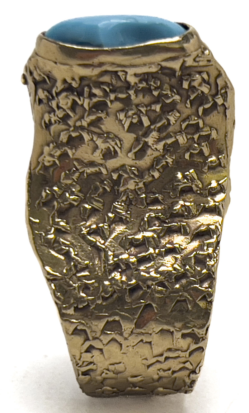 Gold Modernist Hammered Turquoise Ring