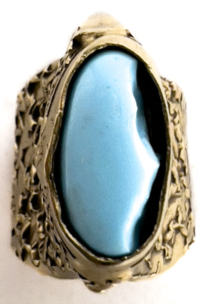 Gold Modernist Hammered Turquoise Ring