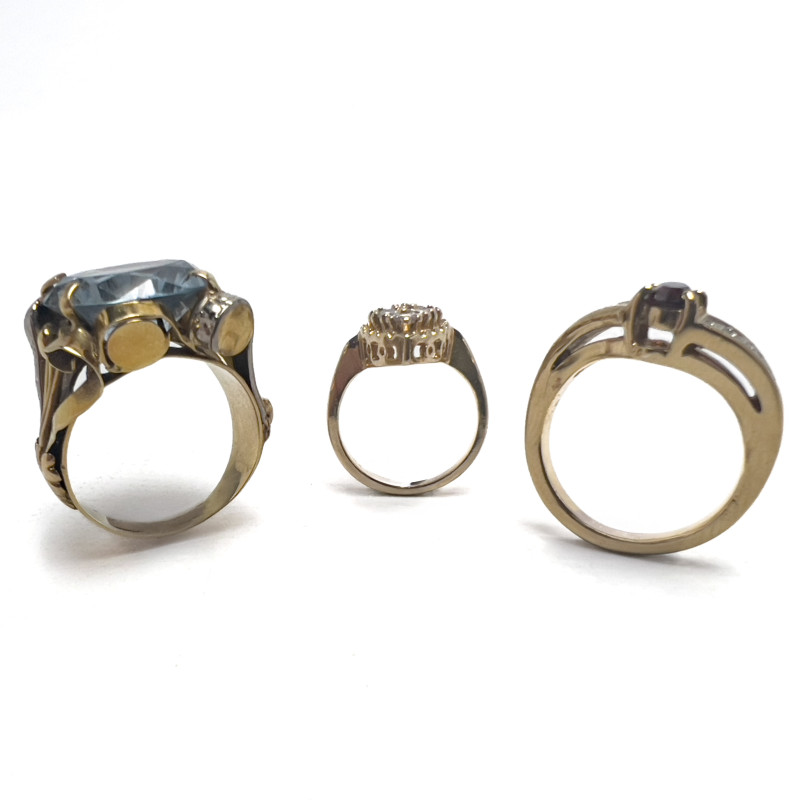 Gold Citrine Ring, Blue Topaz Ring, and Diamond Ring