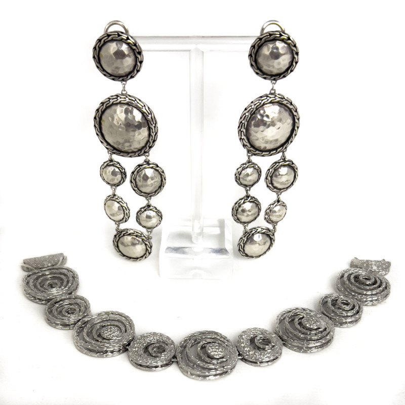 John Hardy - Sterling Silver Diamond Bracelet and Sterling Silver Earrings