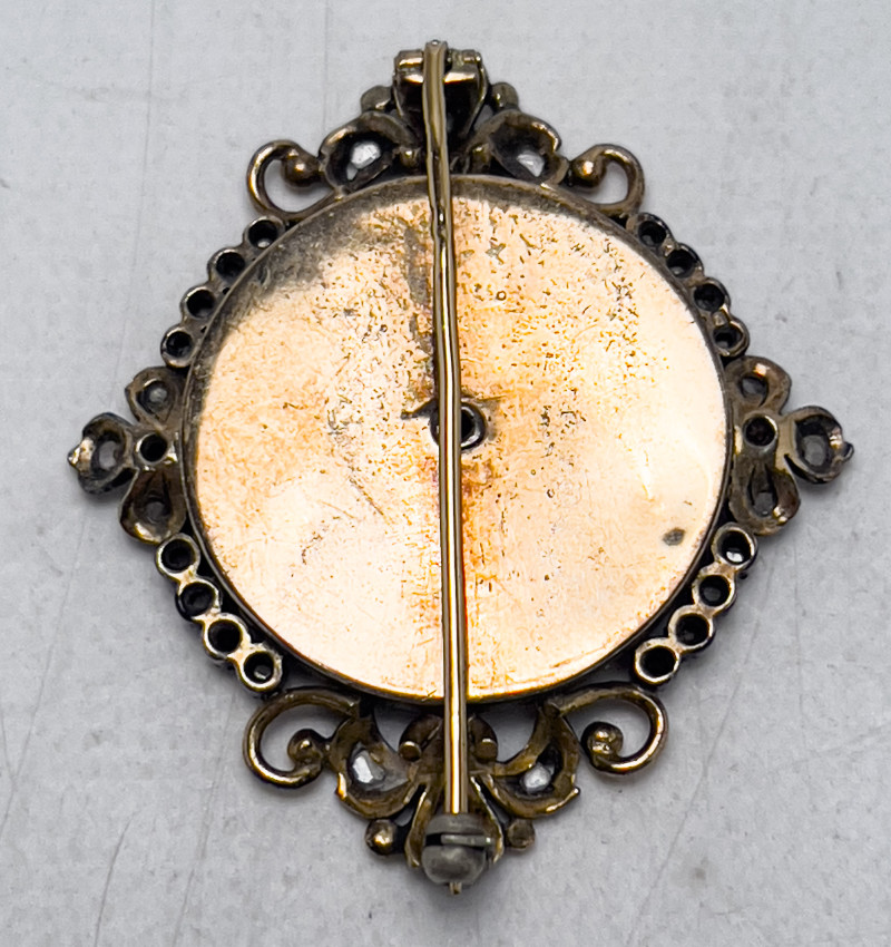 Gold and Diamond Ring, Sterling Silver Amethyst Necklace, and Gold Victorian Onyx Pin